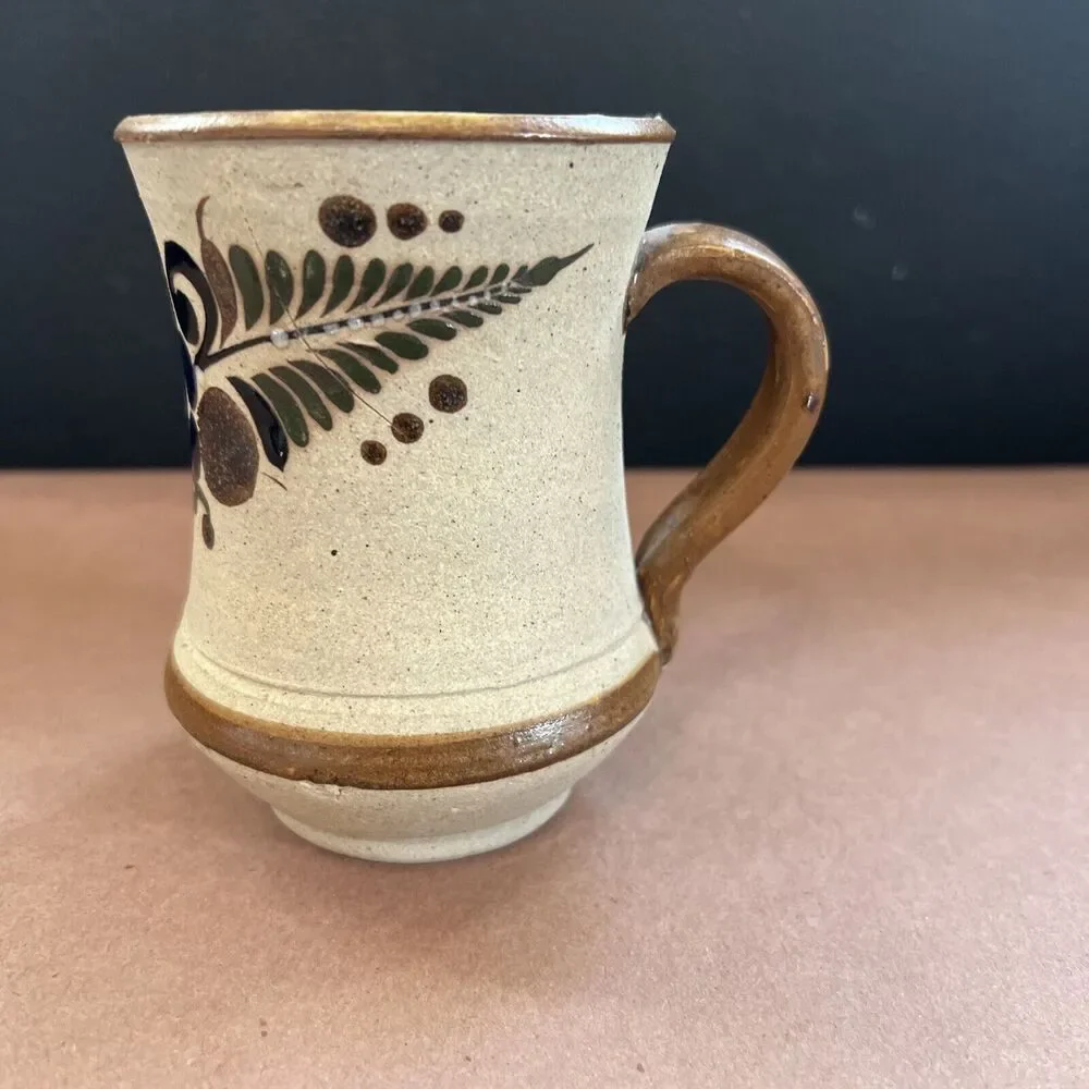 Handmade Pottery Coffee Mug With Floral And Butterfly Glaze Artwork